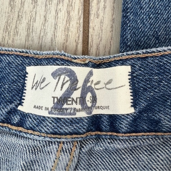 Free People McCoy Destroyed Patch Straight Leg Jeans 26 Tattered Blue $148 - Picture 2 of 11